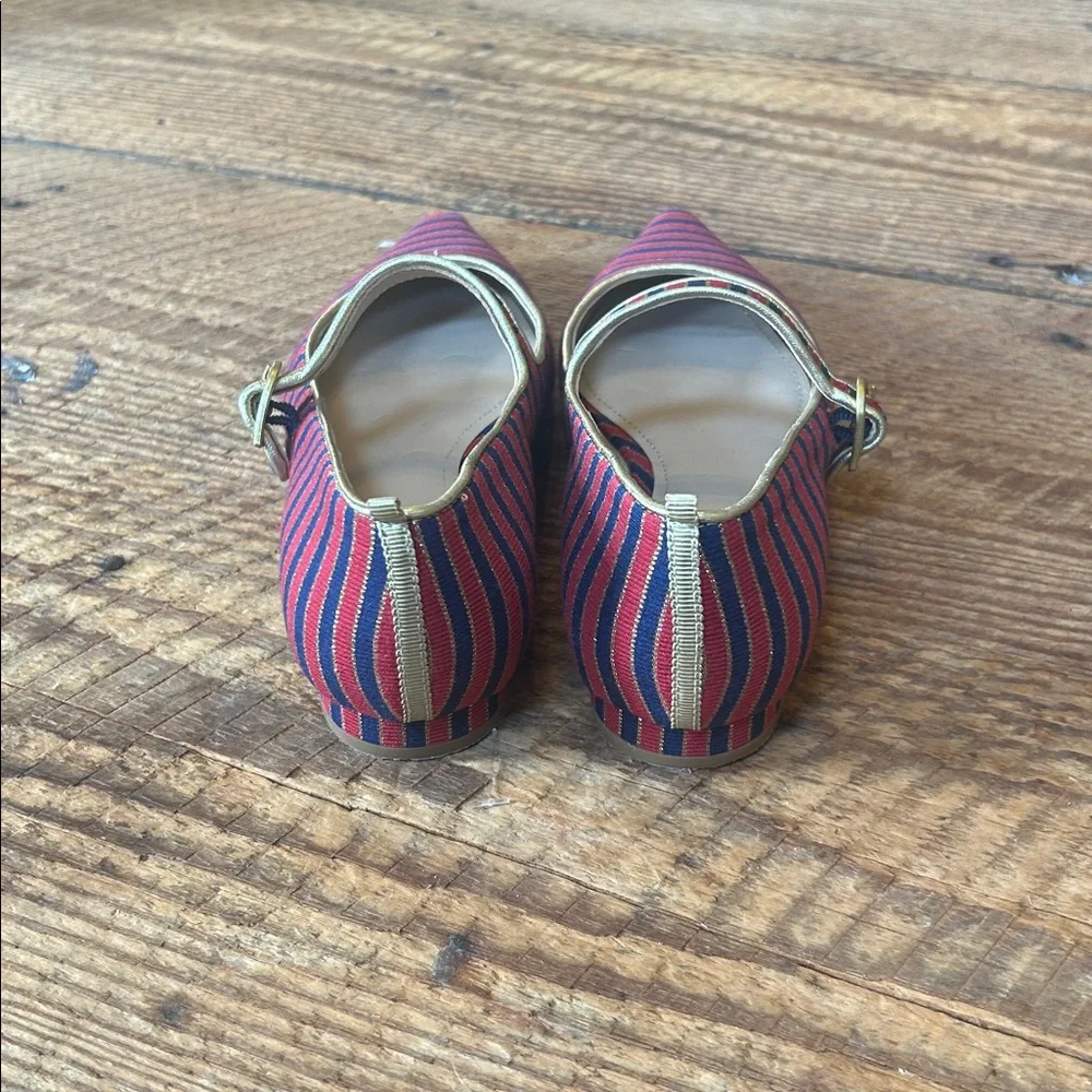 Boden Pointed Toe Mary Jane Shoes Red/ Navy Stripe
